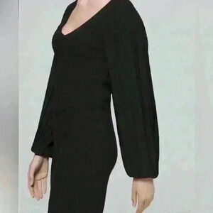 WHBM Black Pleated Drama Sleeve Sweater Dress  Size S NWT